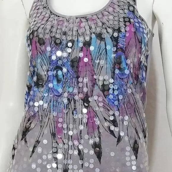 Almost Famous tribal feather sequin disc tank top - Picture 4 of 6
